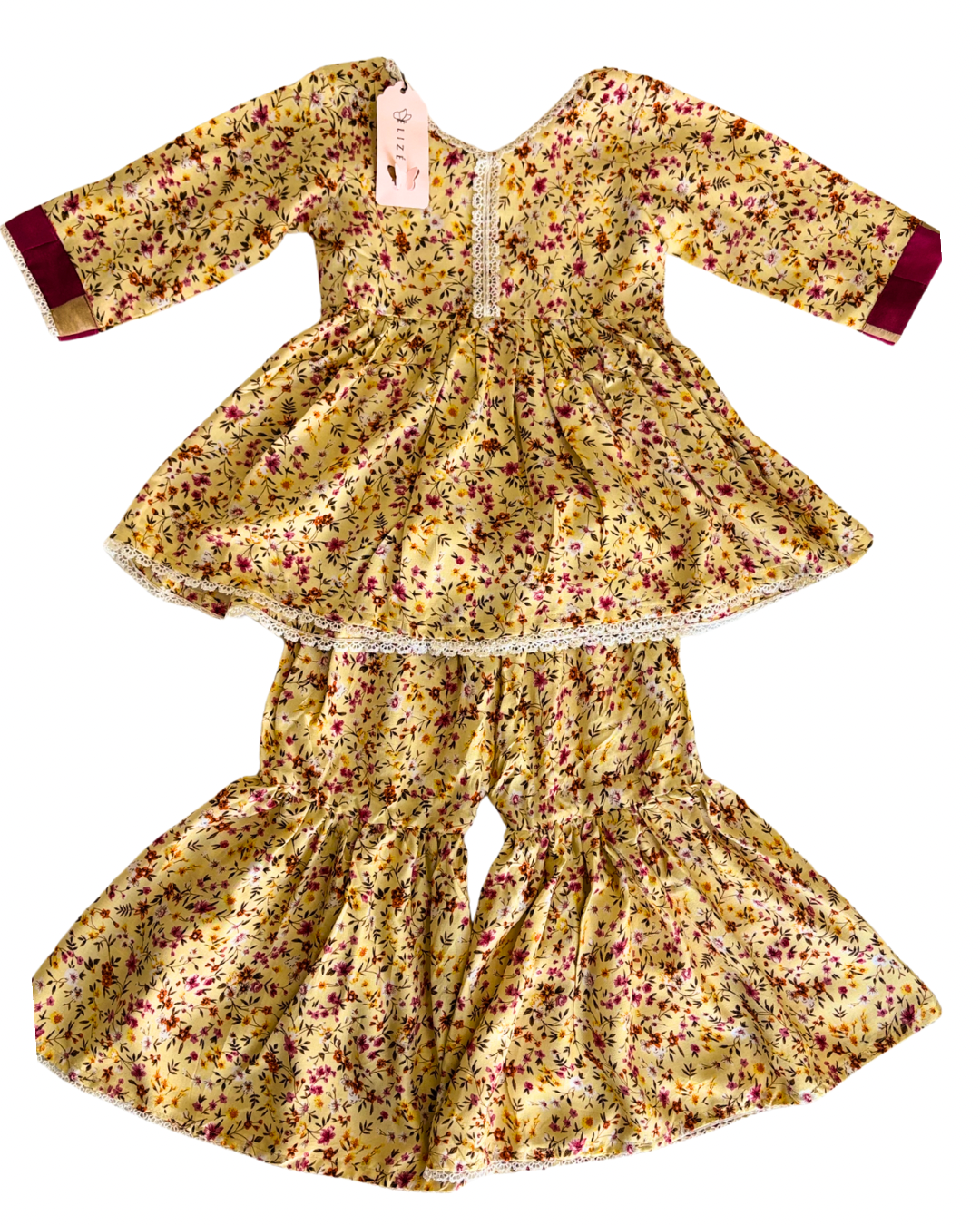 Sunset Peony Gharara Girls (2-Piece) Co-ord Set