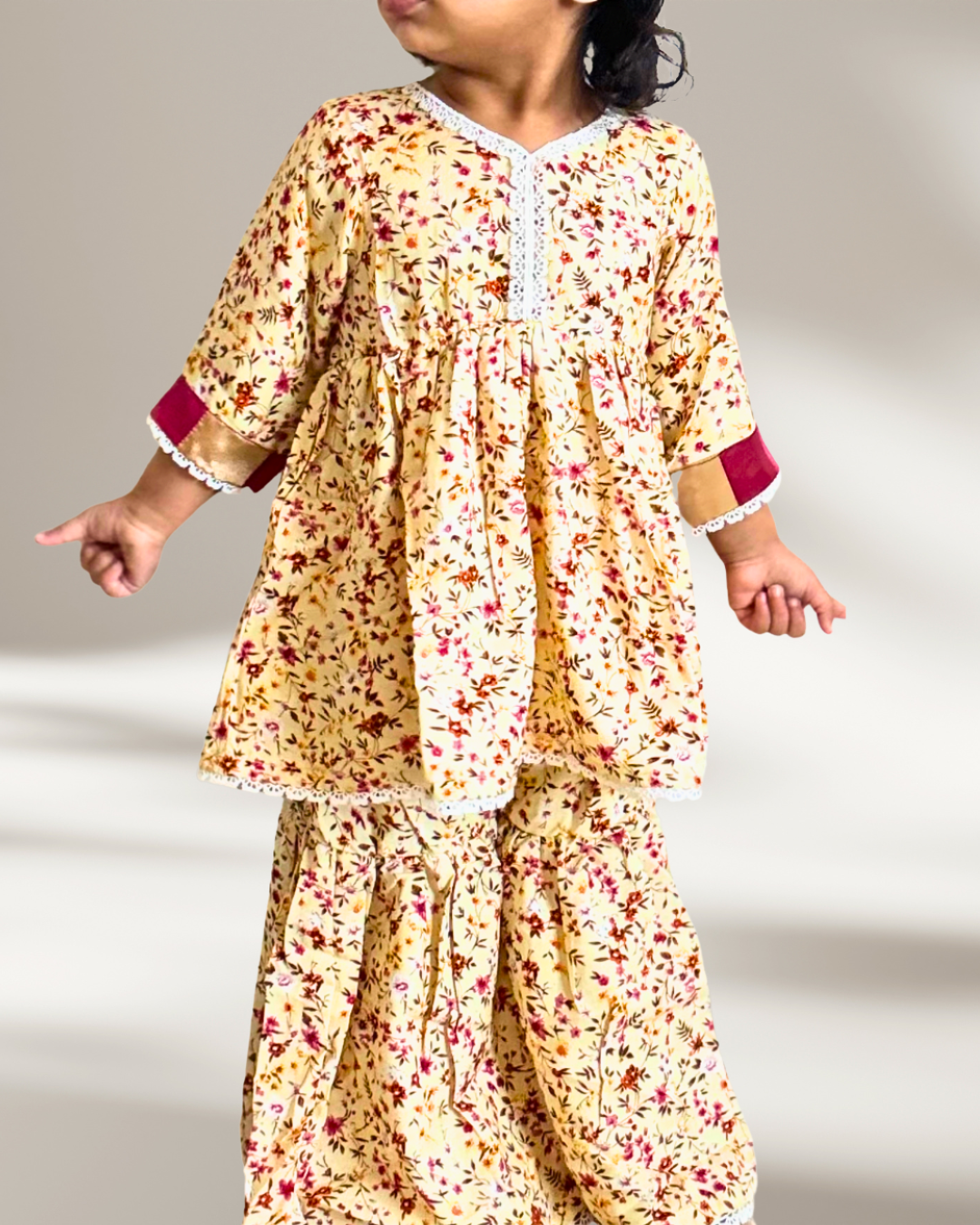 Sunset Peony Gharara Girls (2-Piece) Co-ord Set